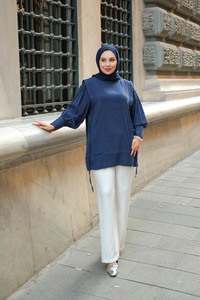 Nervur Detay Cupra Tencel Tunik Lacivert