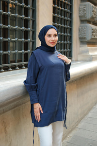 Nervur Detay Cupra Tencel Tunik Lacivert