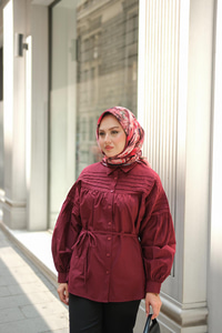 Nervur Detaylı Poplin Gömlek Bordo