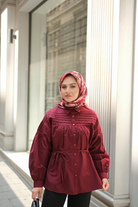 Nervur Detaylı Poplin Gömlek Bordo