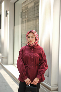 Nervur Detaylı Poplin Gömlek Bordo