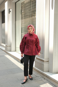 Nervur Detaylı Poplin Gömlek Bordo