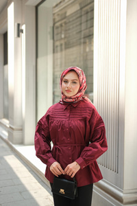 Nervur Detaylı Poplin Gömlek Bordo