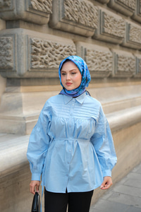 Nervur Detaylı Poplin Gömlek Mavi