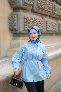 Nervur Detaylı Poplin Gömlek Mavi