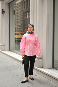 Nervur Detaylı Poplin Gömlek Pembe