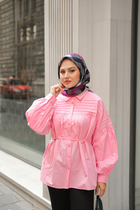 Nervur Detaylı Poplin Gömlek Pembe