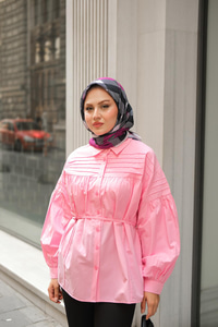 Nervur Detaylı Poplin Gömlek Pembe