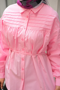 Nervur Detaylı Poplin Gömlek Pembe