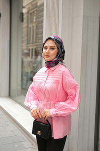 Nervur Detaylı Poplin Gömlek Pembe