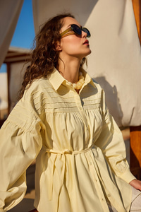 Nervur Detaylı Poplin Gömlek Sarı