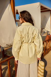 Nervur Detaylı Poplin Gömlek Sarı