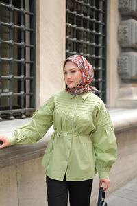 Nervur Detaylı Poplin Gömlek Yeşil