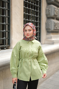 Nervur Detaylı Poplin Gömlek Yeşil