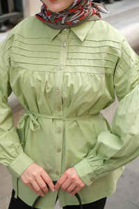 Nervur Detaylı Poplin Gömlek Yeşil