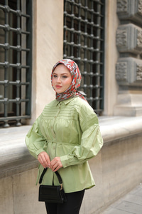 Nervur Detaylı Poplin Gömlek Yeşil