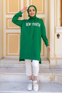 Uygun Fiyatlı NEW YOUTH BASKILI KAPSONLU SWEAT  YESIL | Loccomoda.com 