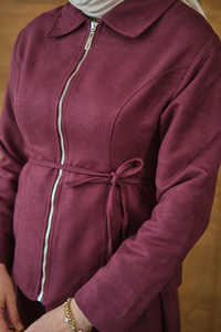 Nubuk Detay Bel Bağlamalı Takım Bordo