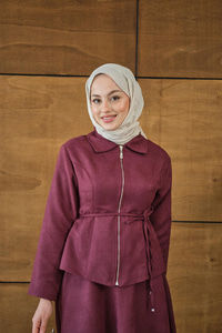 Nubuk Detay Bel Bağlamalı Takım Bordo