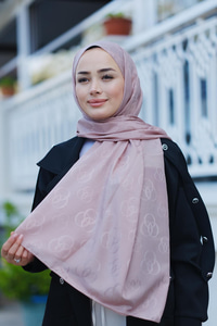 Nur Desenli Jakar Şal Açık Pudra