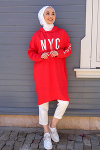 Uygun Fiyatlı NYC BASKILI KAPSONLU SWEAT KIRMIZI | Loccomoda.com 