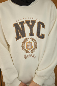 NYC Baskılı Sweat Beyaz
