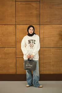 NYC Baskılı Sweat Beyaz