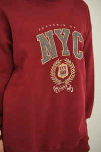 NYC Baskılı Sweat Bordo