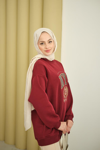 NYC Baskılı Sweat Bordo