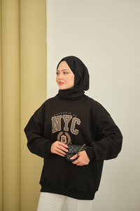 NYC Baskılı Sweat Siyah