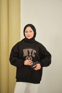NYC Baskılı Sweat Siyah
