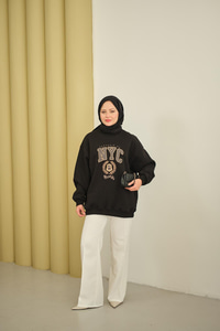NYC Baskılı Sweat Siyah