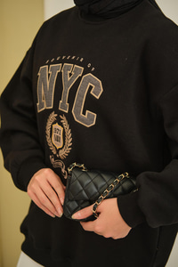 NYC Baskılı Sweat Siyah