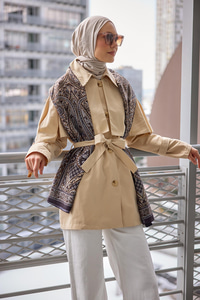 Omuz Apolet Detaylı Kısa Trenç  Vizon