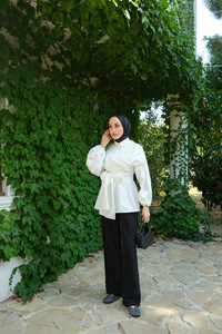 Omuz Bağlamalı Poplin Gömlek Beyaz