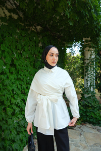 Omuz Bağlamalı Poplin Gömlek Beyaz