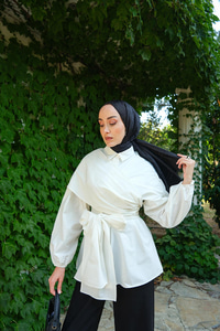 Omuz Bağlamalı Poplin Gömlek Beyaz