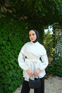 Omuz Bağlamalı Poplin Gömlek Beyaz