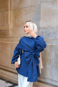 Omuz Bağlamalı Poplin Gömlek Lacivert