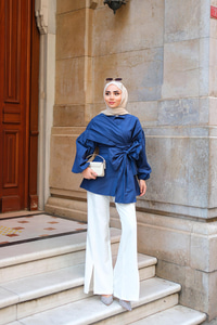 Omuz Bağlamalı Poplin Gömlek Lacivert