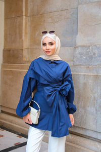 Omuz Bağlamalı Poplin Gömlek Lacivert