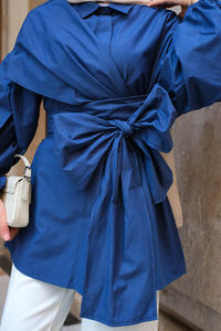 Omuz Bağlamalı Poplin Gömlek Lacivert