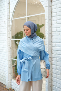 Omuz Bağlamalı Poplin Gömlek Mavi