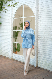 Omuz Bağlamalı Poplin Gömlek Mavi