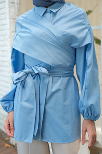 Omuz Bağlamalı Poplin Gömlek Mavi