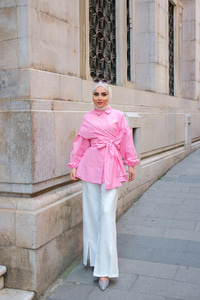 Omuz Bağlamalı Poplin Gömlek Pembe