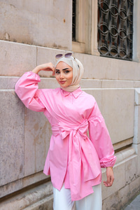 Omuz Bağlamalı Poplin Gömlek Pembe