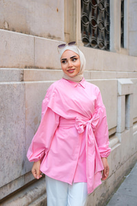 Omuz Bağlamalı Poplin Gömlek Pembe