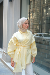 Omuz Bağlamalı Poplin Gömlek Sarı