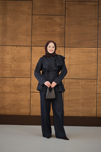 Omuz Büzgü Detaylı Fermuarlı Bel Bağlamalı Takım Lacivert